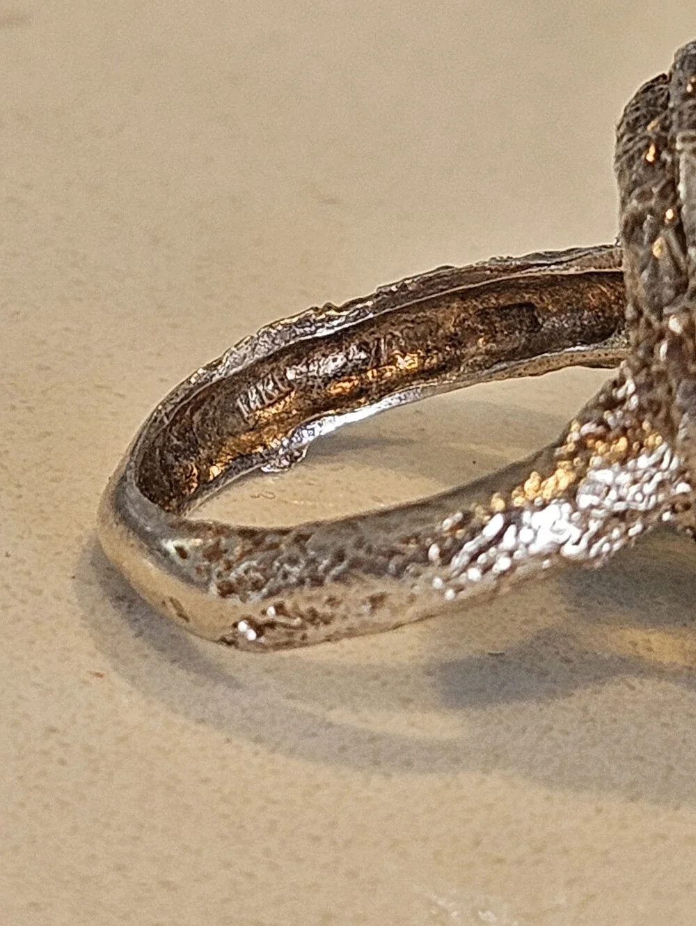 Vintage Gucci Two-Tone 14k Yellow Gold Sterling Silver Gemstone Ring Sz 6